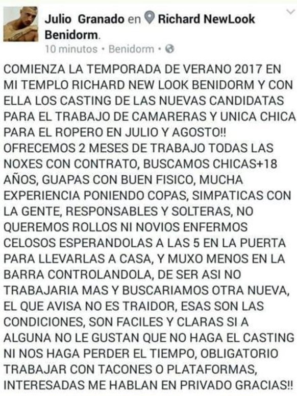 Esta discoteca de Benidorm busca camareras 'solteras y sin novios celosos' $!Esta discoteca de Benidorm busca camareras 'solteras y sin novios celosos'