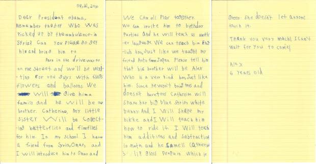 La Carta A Obama De Un Niño Norteamericano Que Quiere Un Hermano Refugiado $!La Carta A Obama De Un Niño Norteamericano Que Quiere Un Hermano Refugiado