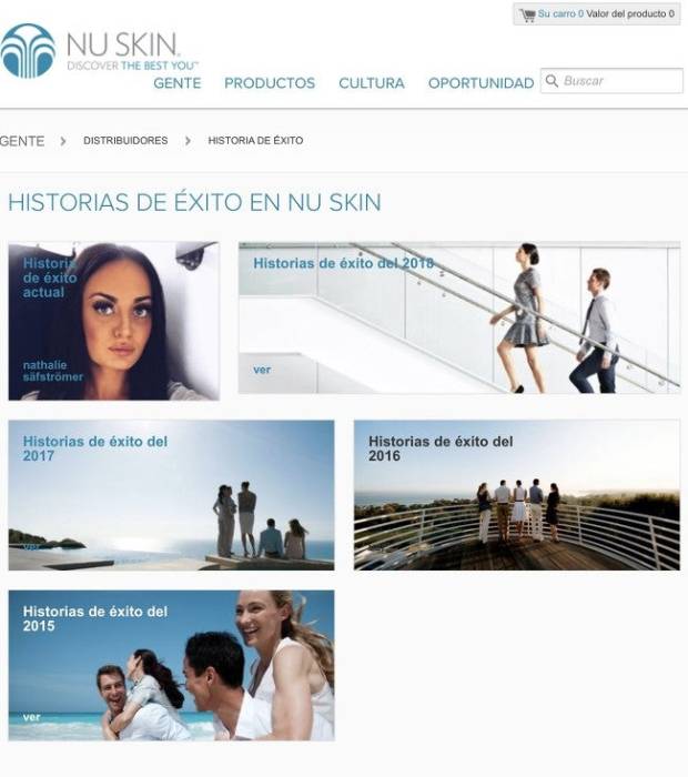 Captura de pantalla de un apartado de la web de Nu Skin. $!Captura de pantalla de un apartado de la web de Nu Skin.