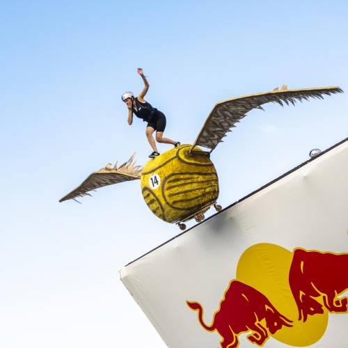 Competitor is seen performing during Red Bull Flugtag 2022 Tallinn,