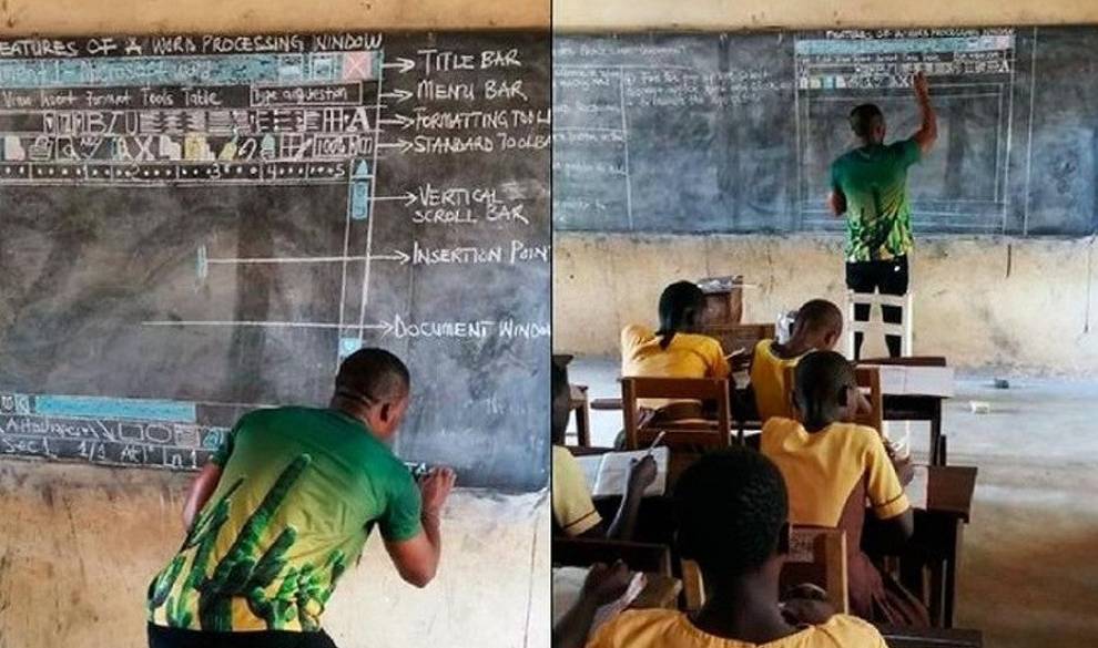 El ingenioso método de un profesor de Ghana para enseñar Word sin ordenadores