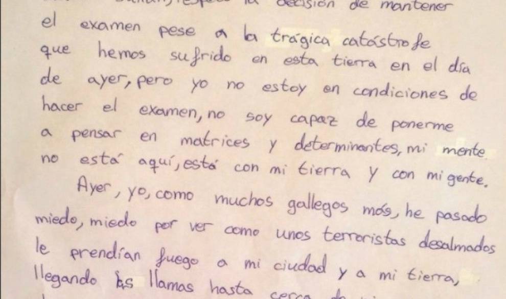 La desgarradora carta de un alumno a su profesor sobre los incendios en Galicia